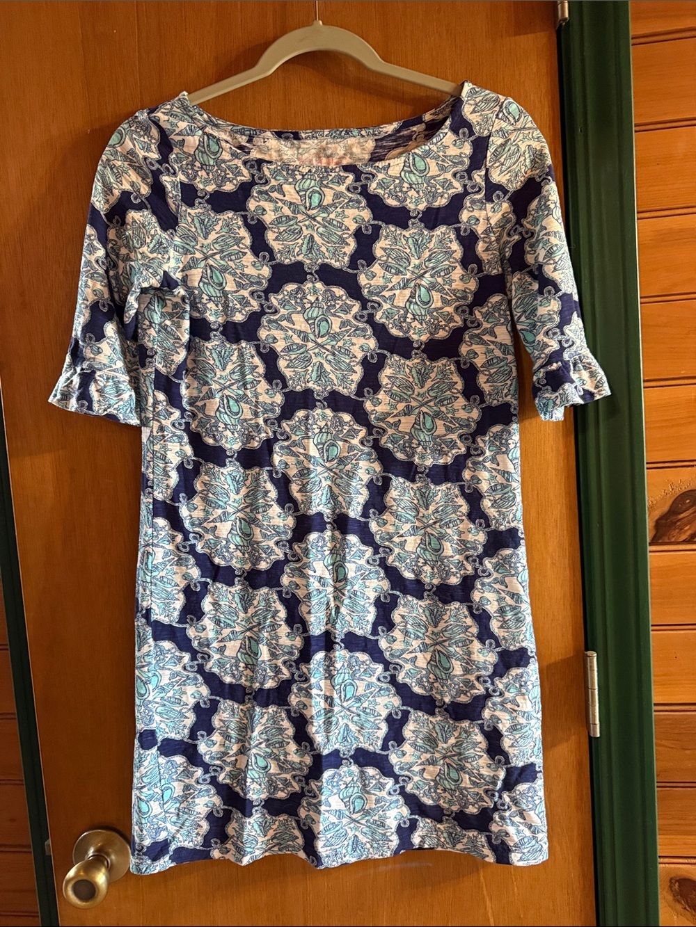 Lilly Pulitzer Navy Blue and White Patterned Shift Dress